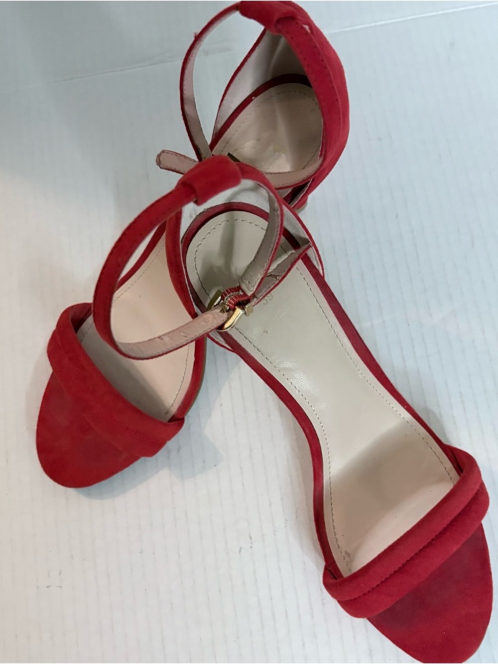 H&M Red Heels Womens Ankle Strap Buckle Peep Toe Size